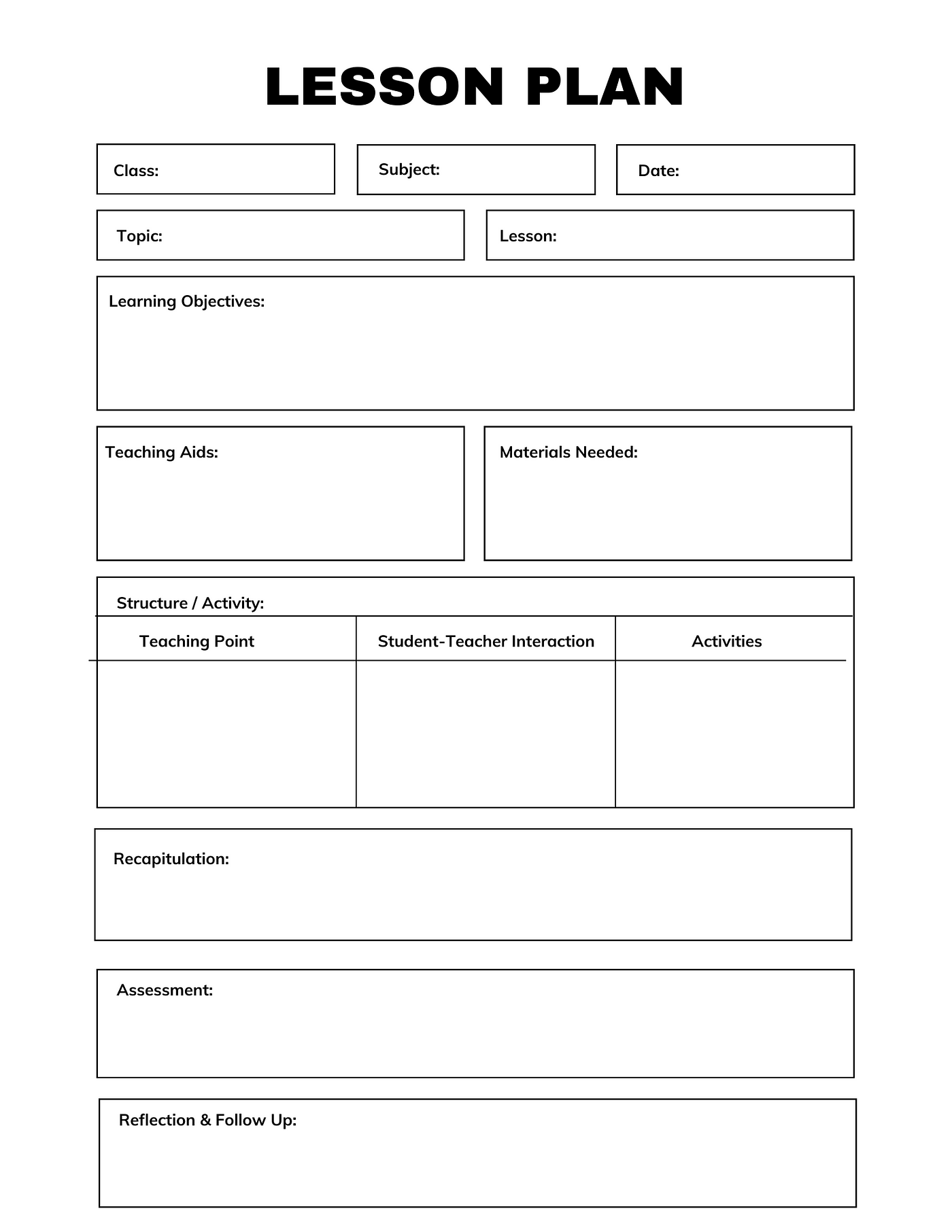 Using A Lesson Plan Template For Effective Teaching Pedagogue